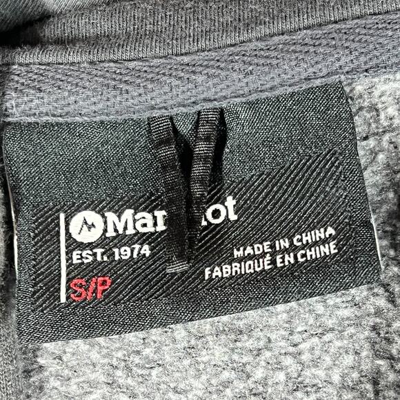 Marmot Hoodie Mens Small Gray Logo Pullover Sweatshirt Pockets Outdoors Work - Picture 3 of 8